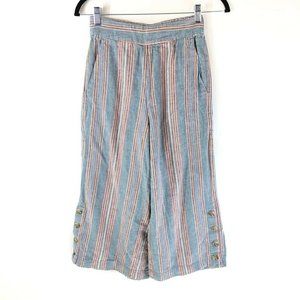 Madewell Womens Huston Side Button Pull-on Crop Pants Striped Blue Pockets XS